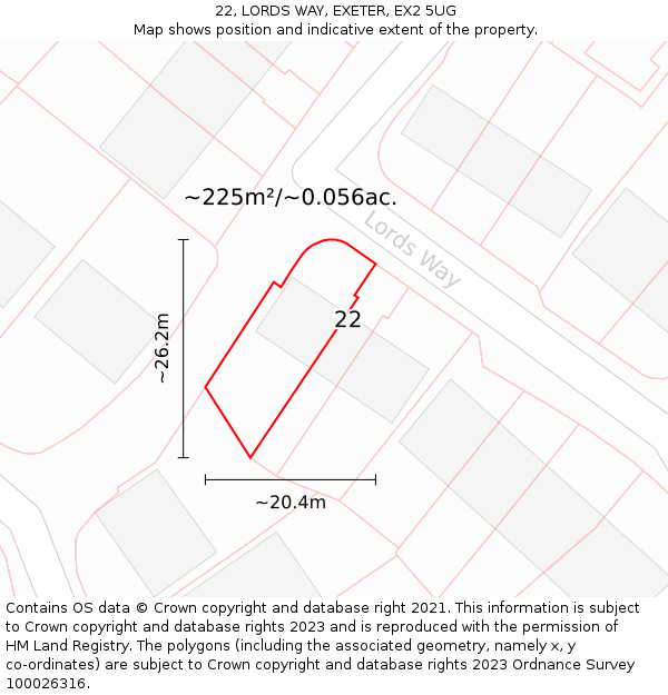 22, LORDS WAY, EXETER, EX2 5UG: Plot and title map