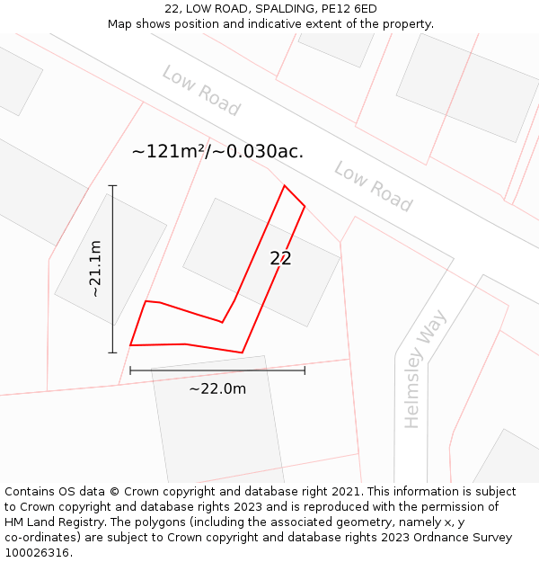 22, LOW ROAD, SPALDING, PE12 6ED: Plot and title map
