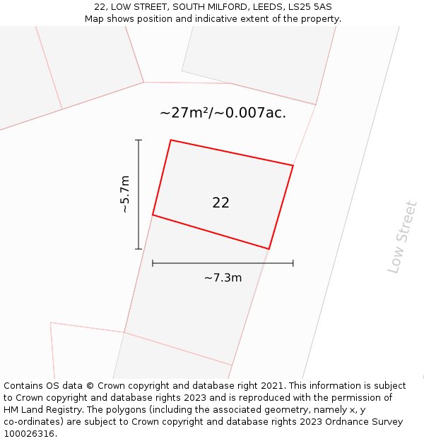 22, LOW STREET, SOUTH MILFORD, LEEDS, LS25 5AS: Plot and title map