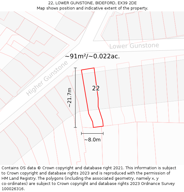 22, LOWER GUNSTONE, BIDEFORD, EX39 2DE: Plot and title map