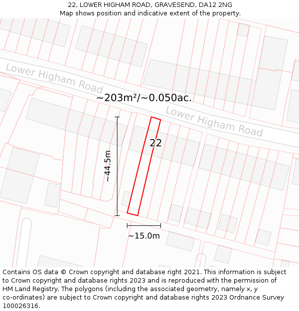 22, LOWER HIGHAM ROAD, GRAVESEND, DA12 2NG: Plot and title map