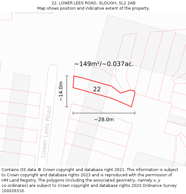 22, LOWER LEES ROAD, SLOUGH, SL2 2AB: Plot and title map