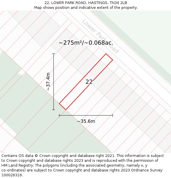 22, LOWER PARK ROAD, HASTINGS, TN34 2LB: Plot and title map