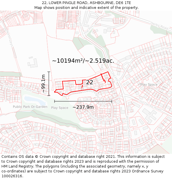22, LOWER PINGLE ROAD, ASHBOURNE, DE6 1TE: Plot and title map