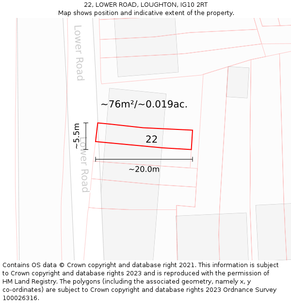 22, LOWER ROAD, LOUGHTON, IG10 2RT: Plot and title map