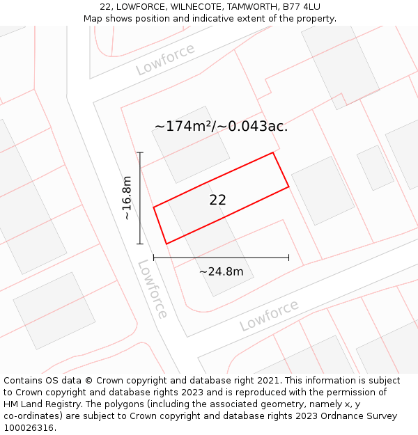 22, LOWFORCE, WILNECOTE, TAMWORTH, B77 4LU: Plot and title map