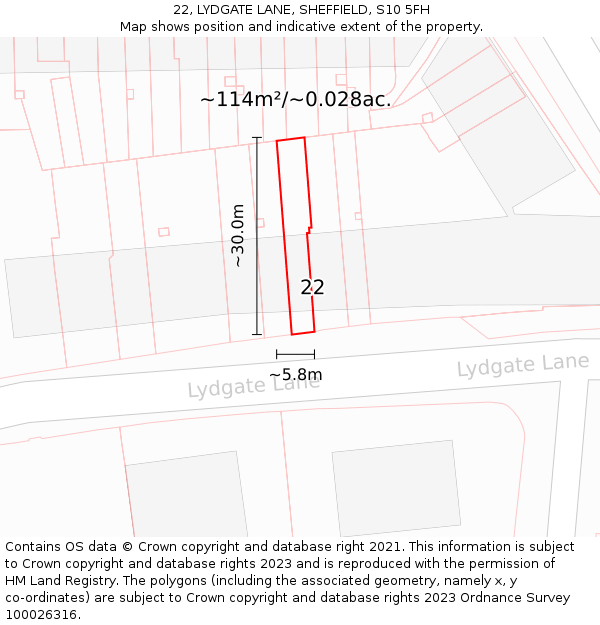22, LYDGATE LANE, SHEFFIELD, S10 5FH: Plot and title map