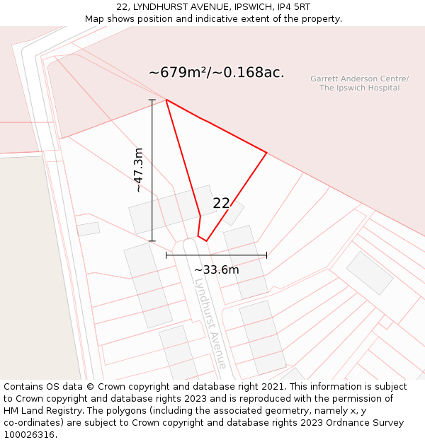 22, LYNDHURST AVENUE, IPSWICH, IP4 5RT: Plot and title map