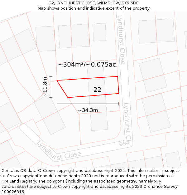 22, LYNDHURST CLOSE, WILMSLOW, SK9 6DE: Plot and title map