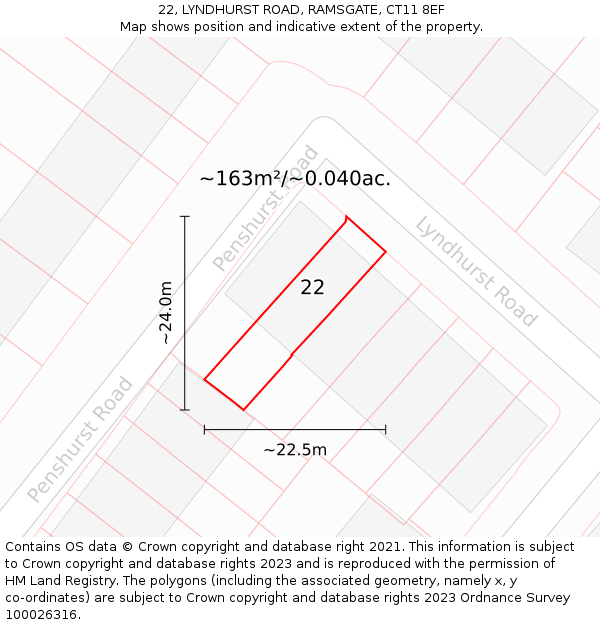 22, LYNDHURST ROAD, RAMSGATE, CT11 8EF: Plot and title map
