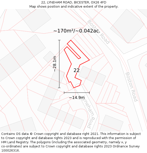 22, LYNEHAM ROAD, BICESTER, OX26 4FD: Plot and title map