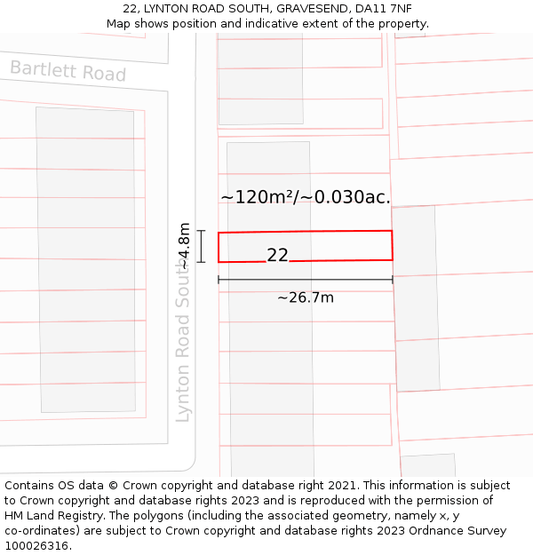 22, LYNTON ROAD SOUTH, GRAVESEND, DA11 7NF: Plot and title map