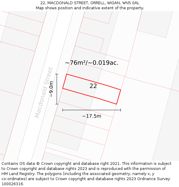 22, MACDONALD STREET, ORRELL, WIGAN, WN5 0AL: Plot and title map