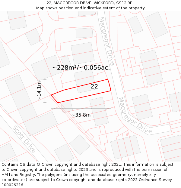 22, MACGREGOR DRIVE, WICKFORD, SS12 9PH: Plot and title map