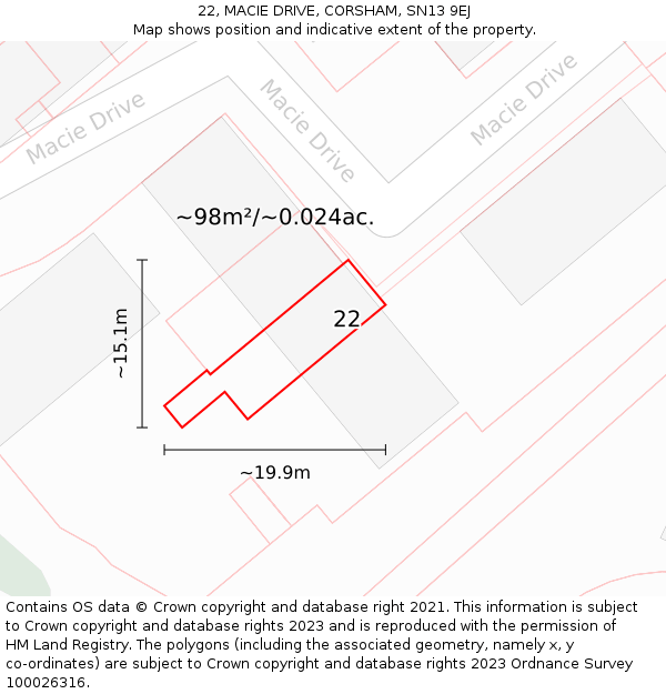 22, MACIE DRIVE, CORSHAM, SN13 9EJ: Plot and title map