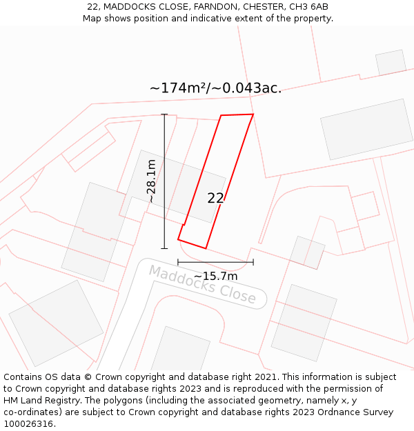 22, MADDOCKS CLOSE, FARNDON, CHESTER, CH3 6AB: Plot and title map