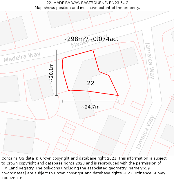 22, MADEIRA WAY, EASTBOURNE, BN23 5UG: Plot and title map