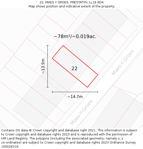 22, MAES Y GROES, PRESTATYN, LL19 9DA: Plot and title map