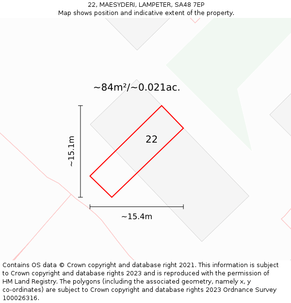 22, MAESYDERI, LAMPETER, SA48 7EP: Plot and title map