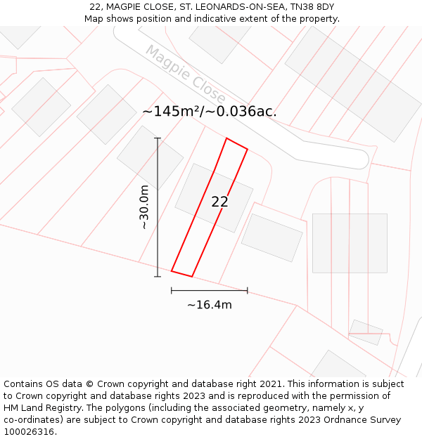 22, MAGPIE CLOSE, ST. LEONARDS-ON-SEA, TN38 8DY: Plot and title map
