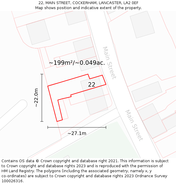22, MAIN STREET, COCKERHAM, LANCASTER, LA2 0EF: Plot and title map