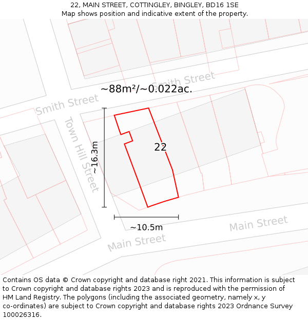 22, MAIN STREET, COTTINGLEY, BINGLEY, BD16 1SE: Plot and title map