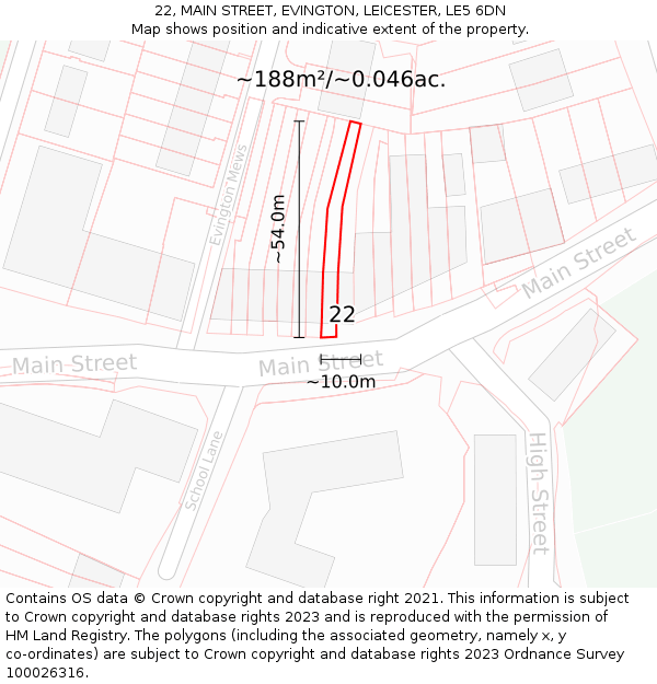 22, MAIN STREET, EVINGTON, LEICESTER, LE5 6DN: Plot and title map