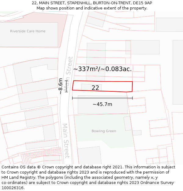 22, MAIN STREET, STAPENHILL, BURTON-ON-TRENT, DE15 9AP: Plot and title map