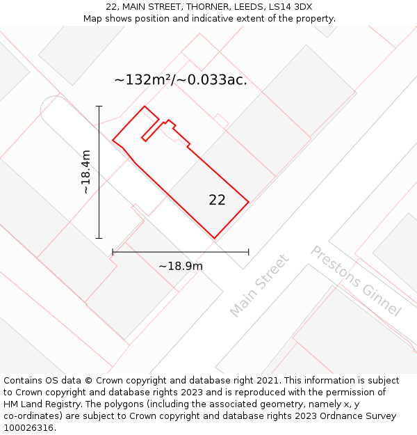 22, MAIN STREET, THORNER, LEEDS, LS14 3DX: Plot and title map