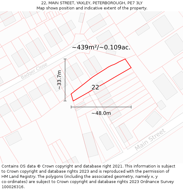 22, MAIN STREET, YAXLEY, PETERBOROUGH, PE7 3LY: Plot and title map