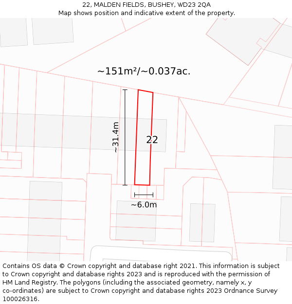 22, MALDEN FIELDS, BUSHEY, WD23 2QA: Plot and title map