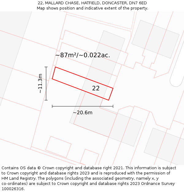 22, MALLARD CHASE, HATFIELD, DONCASTER, DN7 6ED: Plot and title map