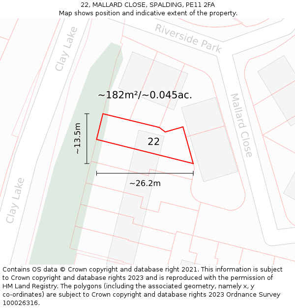 22, MALLARD CLOSE, SPALDING, PE11 2FA: Plot and title map