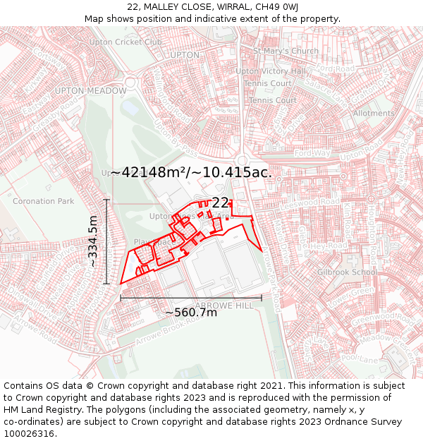 22, MALLEY CLOSE, WIRRAL, CH49 0WJ: Plot and title map