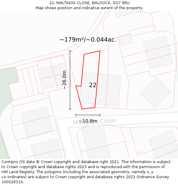 22, MALTINGS CLOSE, BALDOCK, SG7 6RU: Plot and title map