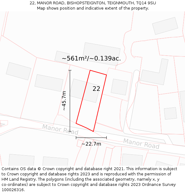 22, MANOR ROAD, BISHOPSTEIGNTON, TEIGNMOUTH, TQ14 9SU: Plot and title map