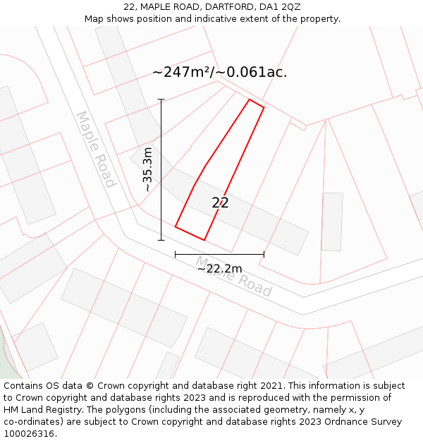 22, MAPLE ROAD, DARTFORD, DA1 2QZ: Plot and title map