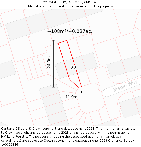22, MAPLE WAY, DUNMOW, CM6 1WZ: Plot and title map