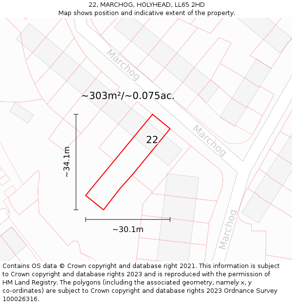 22, MARCHOG, HOLYHEAD, LL65 2HD: Plot and title map