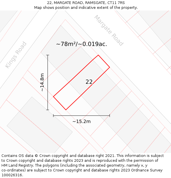 22, MARGATE ROAD, RAMSGATE, CT11 7RS: Plot and title map
