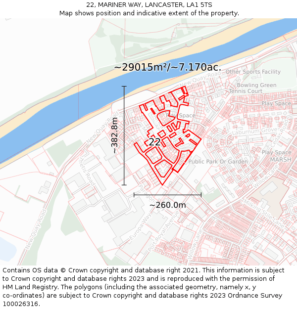 22, MARINER WAY, LANCASTER, LA1 5TS: Plot and title map