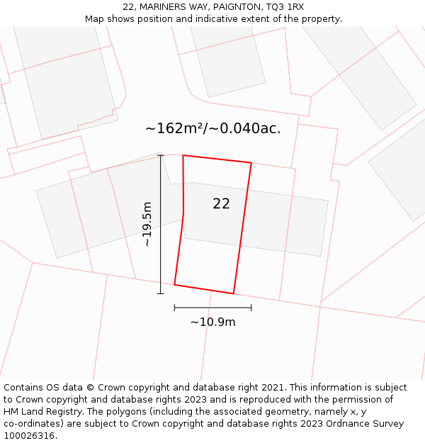 22, MARINERS WAY, PAIGNTON, TQ3 1RX: Plot and title map