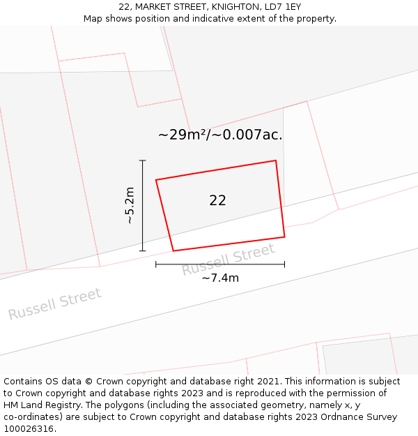 22, MARKET STREET, KNIGHTON, LD7 1EY: Plot and title map