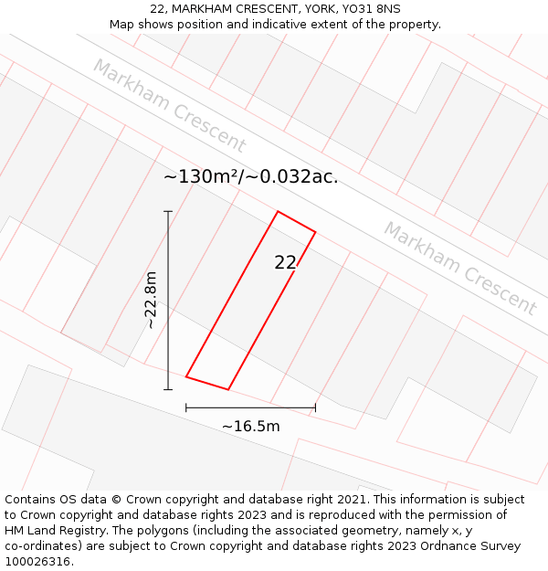 22, MARKHAM CRESCENT, YORK, YO31 8NS: Plot and title map