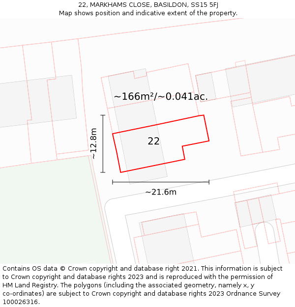 22, MARKHAMS CLOSE, BASILDON, SS15 5FJ: Plot and title map
