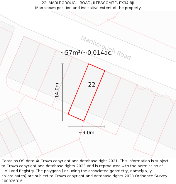 22, MARLBOROUGH ROAD, ILFRACOMBE, EX34 8JL: Plot and title map