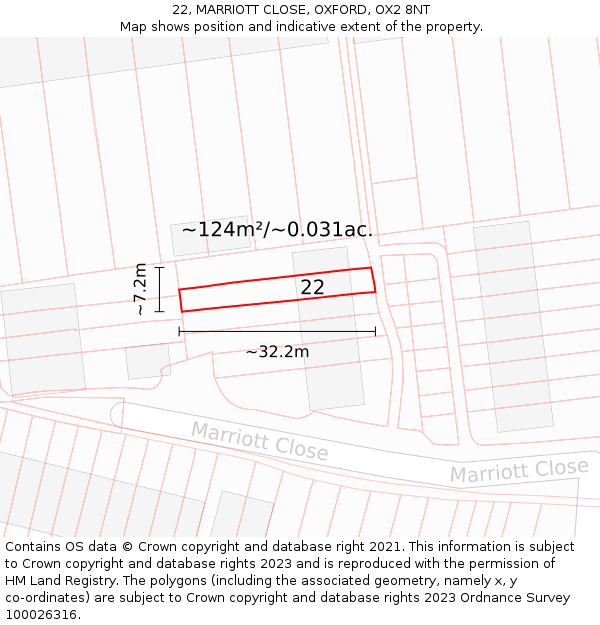 22, MARRIOTT CLOSE, OXFORD, OX2 8NT: Plot and title map