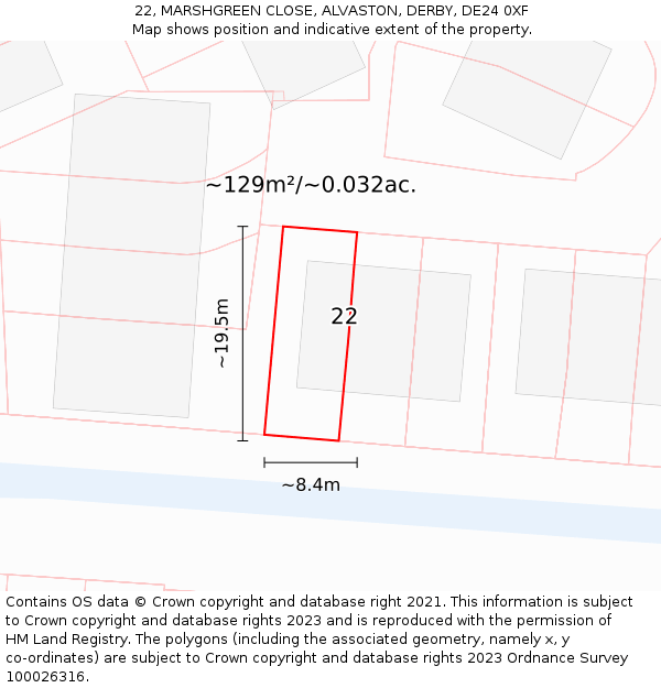 22, MARSHGREEN CLOSE, ALVASTON, DERBY, DE24 0XF: Plot and title map