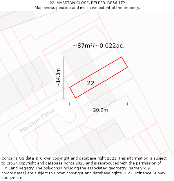 22, MARSTON CLOSE, BELPER, DE56 1TP: Plot and title map