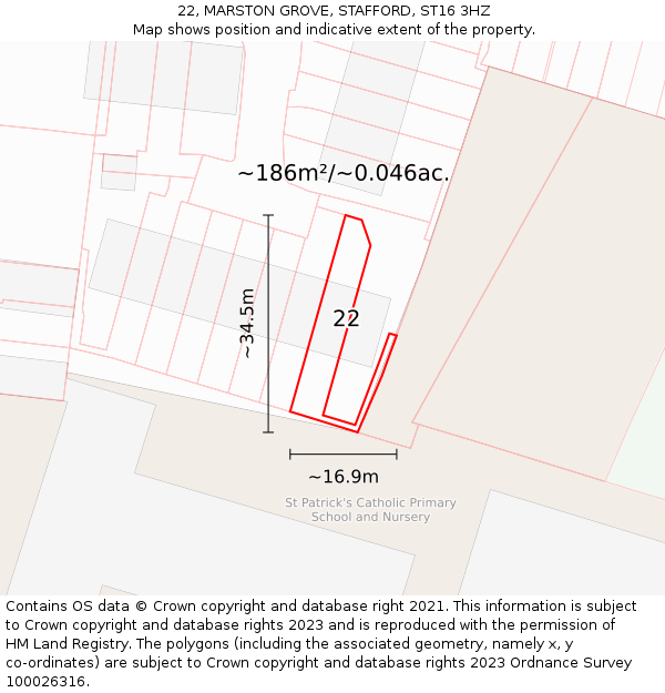22, MARSTON GROVE, STAFFORD, ST16 3HZ: Plot and title map